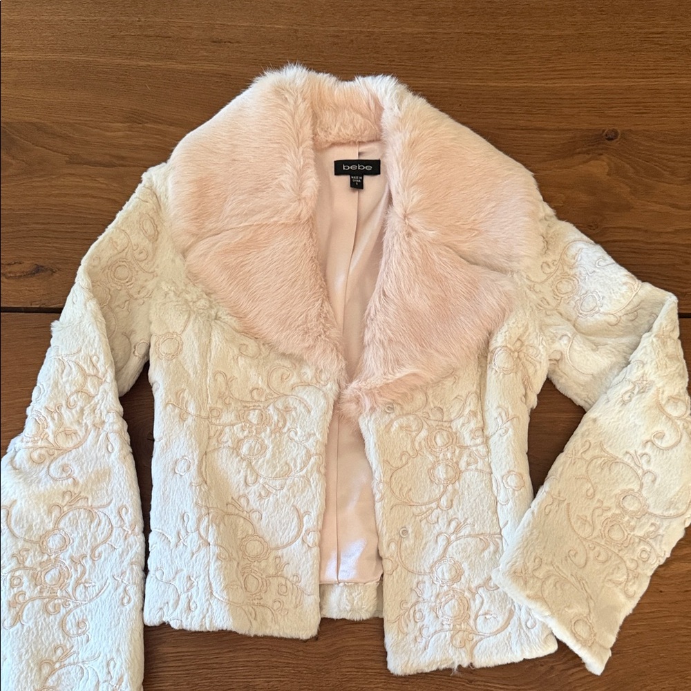 Bebe Soft Cream and Blush Teddy Jacket